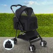 Pet Stroller Dog Carrier Car Seat Travel Folding Pram Middle Size Black 3 in 1