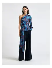 [Cue] Satin Back Crepe Wide Leg Pant in Dark Ink