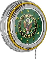 United States Army Chrome Double Ring Neon Clock, 14"