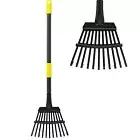 Garden Leaf Rake for Lawns Heavy Duty Adjustable Shrub Iron Thatch Rake Long ...