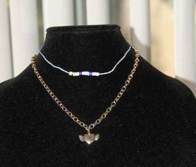 Lot of 3 Nordstrom BP. Gold Tone Heart Charm Beaded Thread Necklace $15 each