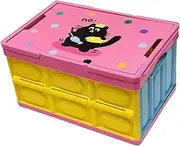 Oshhni Outdoor Camping Box Stackable Crate Multipurpose Large Capacity Folding Storage Organizer Foldable Storage Bin for Car Hiking, pink cover