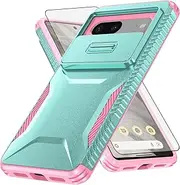 Asuwish Phone Case for Google Pixel 7 5G with Tempered Glass Screen Protector and Slide Camera Cover Slim Rugged Hybrid Shockproof Protective Cell Accessories Pixel7 Pixle Seven 6.3 Men Mint Green