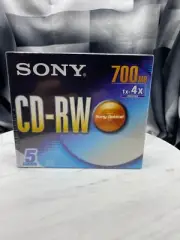 5 Sony CD-RW 700 MB Discs with cases - BRAND NEW Factory Sealed