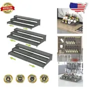 Expandable 3-Tier Metal Spice Rack Organizer for Kitchen & Pantry - Gun Grey