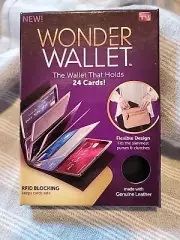 Wonder Wallet Unisex Slim RFID Blocking Leather Holds 24 Cards Flex Design NEW