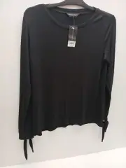 Dorothy Perkins size UK 18 Tie cuff Stretchy Top in Black Viscose P2P 22" BNWT.