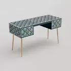 Bone Inlay Study Table, Desk Table, Console Table Modish Geometric Sea Green