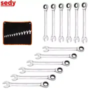 12Pcs Ratchet Spanner Set Metric Open & Ring Spanners 8-19mm CR-V Rolling Bag