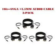 3-Pack - 10FT SVGA M/M + 3.5mm Aux Audio Cable Jack for Monitor PC Projector TV