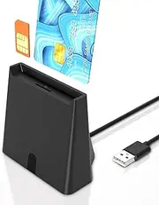 ID Card Reader, Cell Phone SIM Card Reader 2 in 1 Smart Card Reader USB CAC Reader Common Access CAC/ID/EMV Chip/PIV/Debit/Credit/Cellphone SIM Card Reader for Windows, Mac OS, Linux
