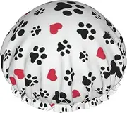 Love Cat Paw Heart Puppy Foot Print Print Various Activities Shower Cap Reusable Soft And Lightweight Bath Hair Cap Long Hair
