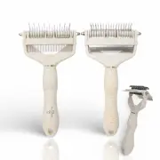 3 in 1 biodegradable Dog and Cat grooming tool for shedding and dematting eas...