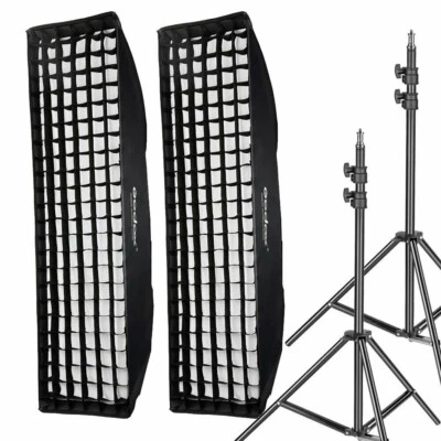 2x Godox 35x160cm Strip Softbox Bowens Mount + Grid Light Stand for Studio
