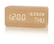 F12 Rectangular Perpetual Calendar Wooden Clock Led Electronic Sound-controlled Wooden Clock Wake Up Alarm Clock Decorative Clock