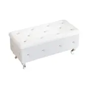 mieres White Faux Leather Rectangular Storage Ottoman Bench Hinged Lid Tufted