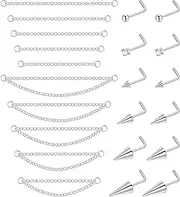 [LOREMOW] 22Pcs 20G Surgical Steel Nose Ring Chain Nose Ring Stud for Women Men Double Nose Chain Piercing Across Nose Spike Ball CZ Nose Studs Nostril Piercing Jewelry