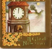 c1920 Glad New Year Greeting Postcard Flowers Art Deco Gold Background
