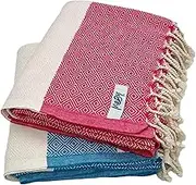 MEBY Set of 2 Sauna Towels XXL Large 90 x 180 cm 100% Cotton Beach Towel Turkish Hammam Towel Yoga Towel Peshtemal Picnic Blanket Travel Towel Peshtemal (Pink & Turquoise)