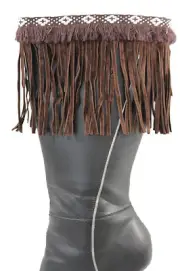 Western Women Winter Boot Toppers Brown Fabric Long Fringe Knee High White Cross