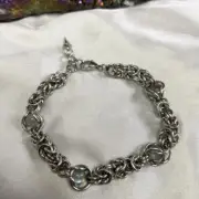 Genuine Labradorite crystal sphere silver stainless steel chainmail bracelet