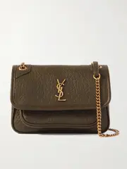 [SAINT LAURENT] SAINT LAURENT - Niki Mini Crinkled-leather Shoulder Bag - Army green - One size One size Green