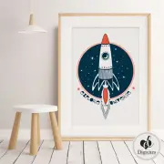 Boy Nursery, Bedroom Wall Art Space, Rocket Ship, Explore the Universe