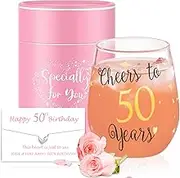 Golden stemless Wine Glasses Cheers to 50th Birthday Gifts for Men Women 50th Birthday,Party,Wedding,Anniversary Party Decorations (50 Years)
