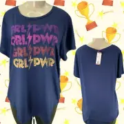 Modern Canvas XL Navy Blue Girl Power Statement Graphic Crew Short Sleeve Tee