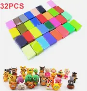 32 Mixed Colour Soft Oven Bake Polymer Clays Modelling Block Art Craft Set Kids