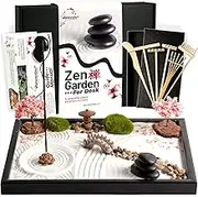 Zen Garden Kit - 12x8in Sand Tray, Japanese Gift Set with 14 Accessories and 6 Tools, Meditation Mini Zen Garden, Home Office Desk Decoration, Sand Therapy Kit, Rock Decor