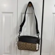 NWT Coach Graham Crossbody Unisex Bag In Signature Canvas & Leather- Khaki/Black