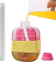Cube Ice Drink Bottle,500ml Ice Tray Water Cup | Non Stick Hot Weather Supplies with Lid and Straw for Party Kitchen Picnic Camping Gathering