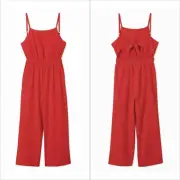 Tilii Girls Linen Tie Back Bodice Jumpsuit in Red Cotton Blend Size 10 NWT