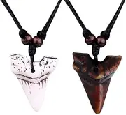 [Teegxddy] Pack of 2 shark teeth pendant necklaces, girls' and boys' necklaces, pendant necklaces, shark tooth necklace, women's necklace, surfer chain, men (white and brown), brown, Medium