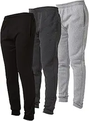 [Ultra Performance] 3 Pack Boys Sweatpants Kids Clothes Active Soft Fleece Joggers for Boys Size 8-20, Black / Char / Grey, Large