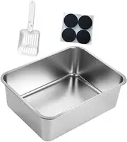 yuksok Stainless Steel Litter Box Pet Litter Tray Cat Toilet Nonstick Anti Splashing Portable High Sided Cat Sand Box with Scooper, 45x35x15cm