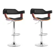 2x Bar Stools Gas Lift Leather w/Armrest Black