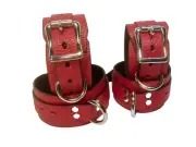 RED Leather Lockable wrist ankle cuffs Bondage Restraint bdsm fetish RATS BUM