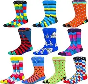 [Mixsense] Mens Funky Cool Colorful Funny Design Casual Combed Cotton Crew Dress Socks Pack