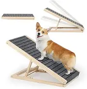 Sivomens Dog Ramp Wooden, Adjustable Ramp for Car High Bed Sofa,70CM Portable Folding Safety Dog Stairs Alternative Pine Wood with 3 Adjustable Height for Small Medium Old Dogs Pets