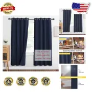Premium 100% Blackout Grommet Window Curtains - Noise Absorbing Set of 2, Navy