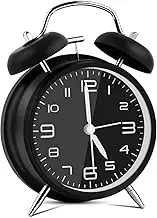 Vegena 4" Metal Retro Twin Bell Alarm Clock with Backlight, No Ticking, Noiseless for Heavy Sleepers