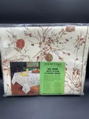 Vintage Dural Tulip Time Oval Tablecloth Fringe Tassels 60x80 Flowers Spring