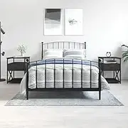 Bedside Tables 2 Pcs Black: Nightstand Night Wood, Bedroom Room Living Furniture, 40x42x55 cm Engineered Storage Station Bed