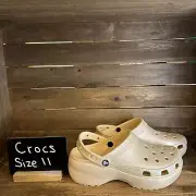 New Womens Crocs Classic Platform Shimmer Ivory Clogs Shoes Sandals Size 11 M