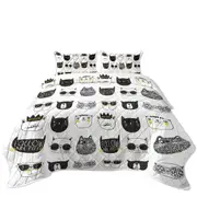 Cool Black and White Cat Faces Coverlet