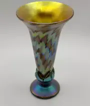 Steven Lundberg Glass Art | Iridescent Trumpet Vase | Signed 2006 | Blown Glass