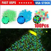 100pcs Glow in The Dark Pebbles Garden Glowing Rocks Aquarium Luminous Stones US