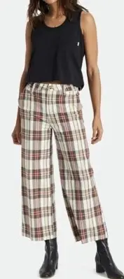 BRIXTON Victory Retro 70'S Wide Leg High Waist Cropped Plaid Pants 29X27 NWT
